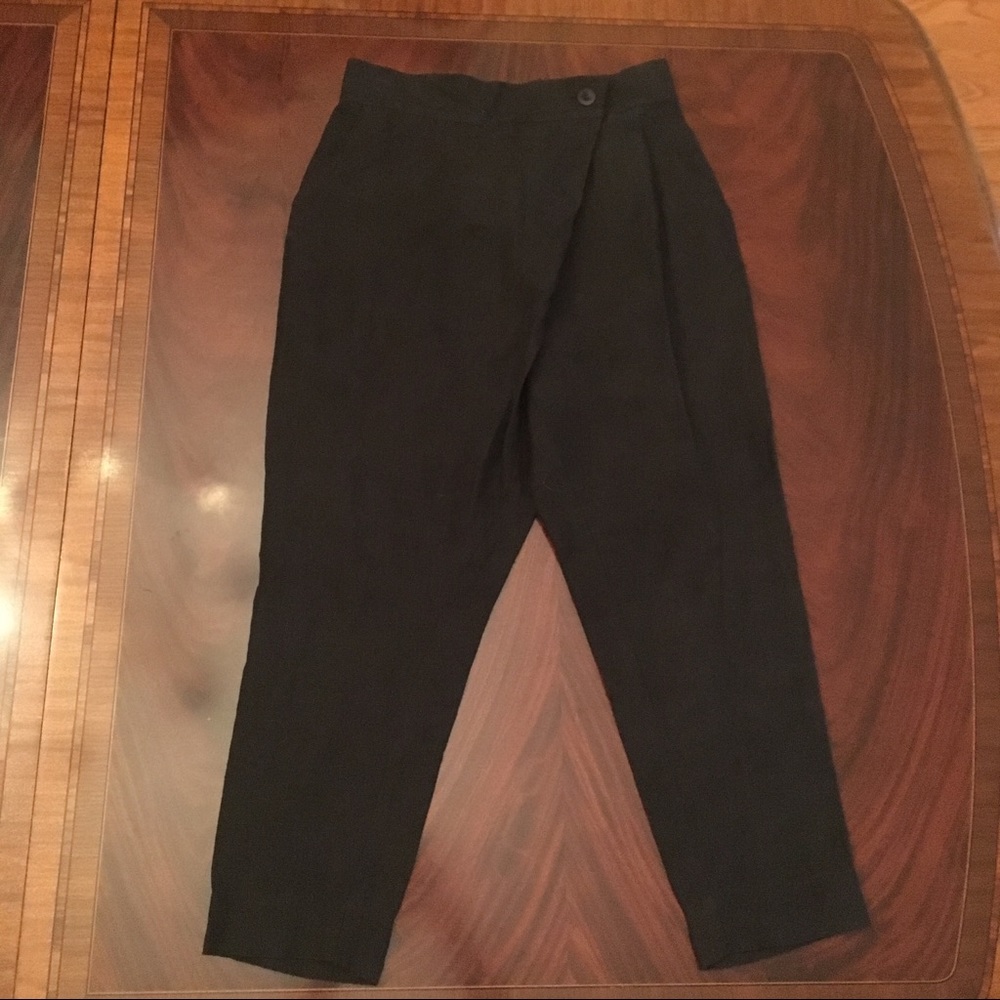 Motumo Handmade Black Linen Asymmetrical Trouser